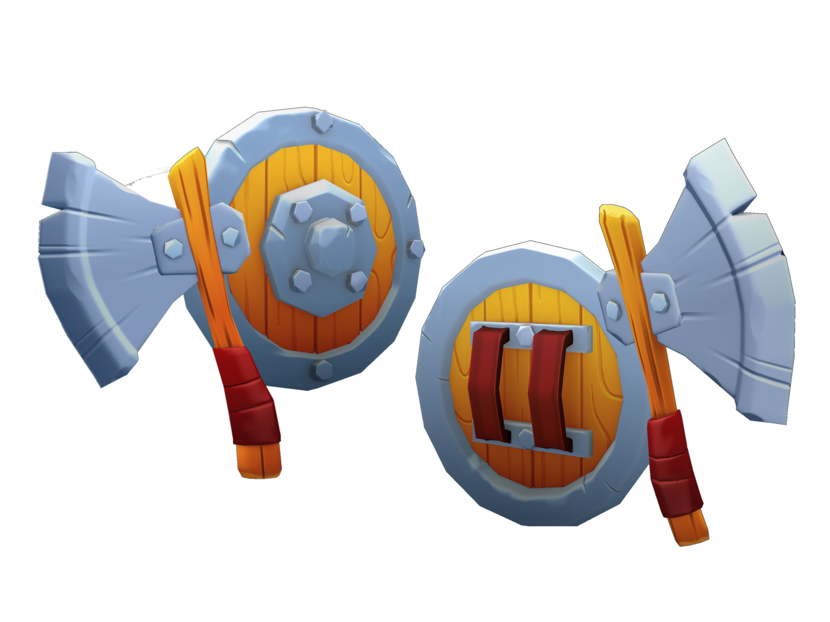 Axe and shield — hand-painted 3D prop renders from multiple angles